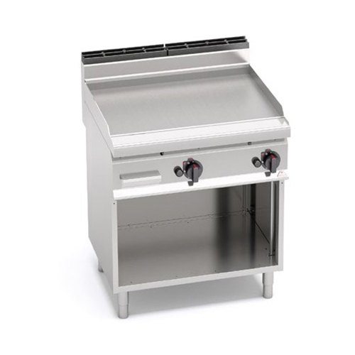 ▪ hladká platňa, grilovacia plocha 20 dm2 ▪ termoregulácia od 160 °C do 320 °C ▪ rozmery: 800 x 714 x 900 mm ▪ prípojka: 400 V ▪ príkon: 9,6 kW ▪ vrátane poistného termostatu ▪ otvorený podstavec