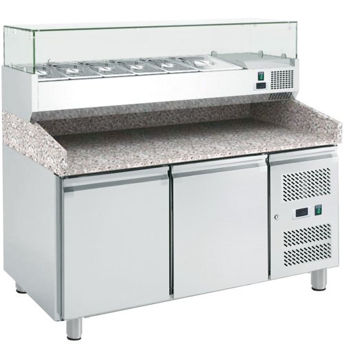 Dvojdverový pizza-stôl vitrínou 7 x GN1/4