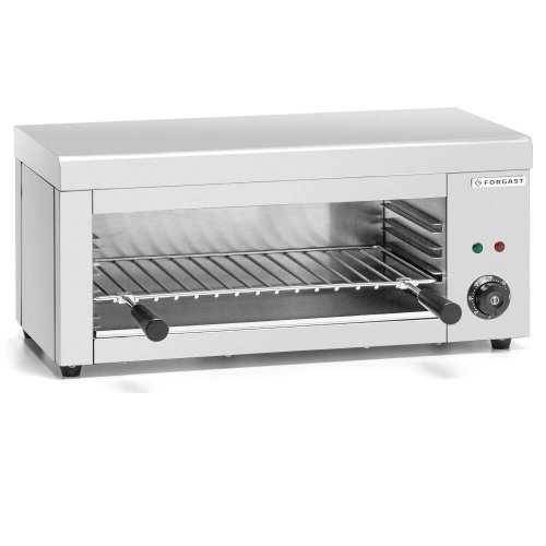 Salamander | uzavretý, 4 polohy roštu, termostat + časovač | 50–300 °C | rošt 450 × 250 mm | 2 kW / 230 V | 615 × 305 × 280 mm | nerez | FORGAST MFG09206
