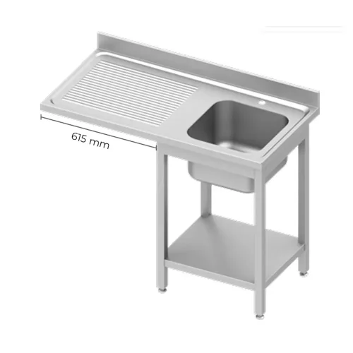Umývací stôl s jedným drezom (R) a priestorom pre umývačku riadu | 1400x600x900 mm | Stalgast - EasyLine | skrutkový