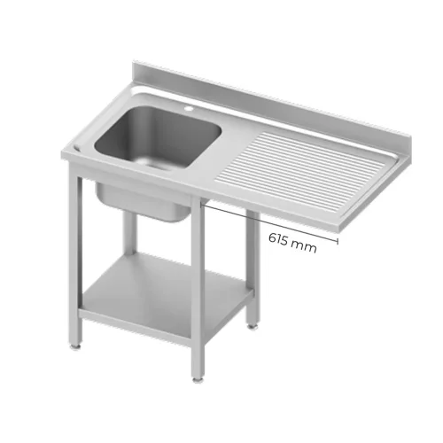 Umývací stôl s jedným drezom (L) a priestorom pre umývačku riadu | 1400x600x900 mm | Stalgast - EasyLine | skrutkový