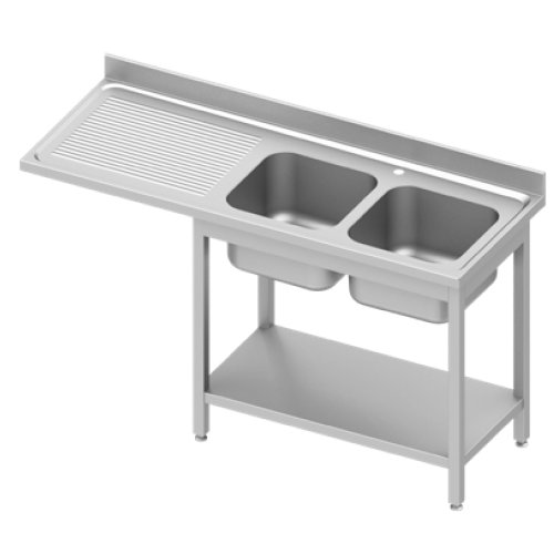 Umývací stôl s dvoma drezmi (P) a priestorom pre umývačku riadu | 1600x700x900 mm | Stalgast - EasyLine | skrutkový