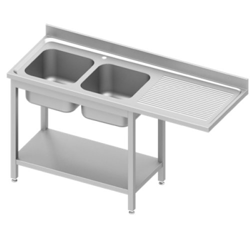 Umývací stôl s dvoma drezmi (L) a priestorom pre umývačku riadu | 1600x700x900 mm | Stalgast - EasyLine | skrutkový